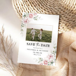 Blush Pink Roses Sla de datum met fotokaart Save The Date