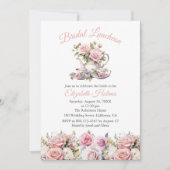 Blush Pink Roses Tea Set Bruids Luncheon Kaart (Voorkant)
