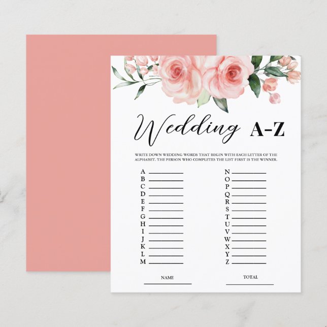 Blush Pink Roses Wedding A-Z Bruidsspel (Voorkant / Achterkant)