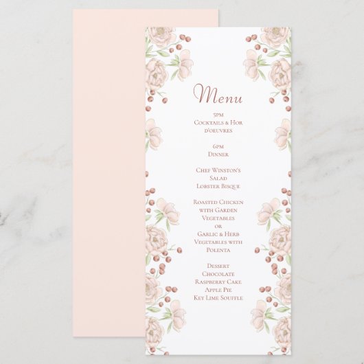 Blush Pink Roses Wedding Menus Menu (Voorkant / Achterkant)