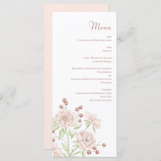Blush Pink Roses Wedding Modern Menus Menu (Voorkant / Achterkant)