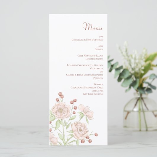 Blush Pink Roses Wedding Modern Menus Menu (Staand voorkant)