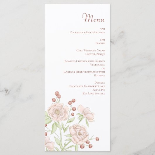 Blush Pink Roses Wedding Modern Menus Menu (Voorkant)