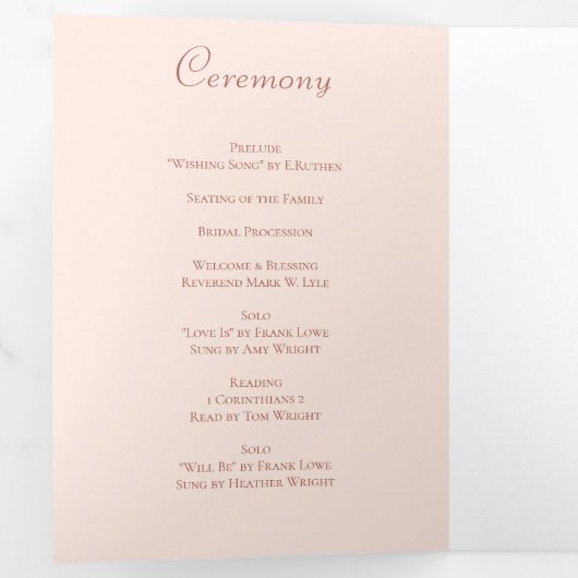 Blush Pink Roses Wedding Programs Drieluik Programma (Binnenzijde eerst)