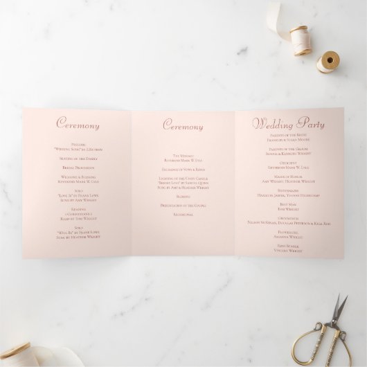 Blush Pink Roses Wedding Programs Drieluik Programma (Binnen)