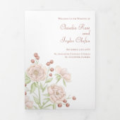 Blush Pink Roses Wedding Programs Modern Drieluik Programma (Cover)