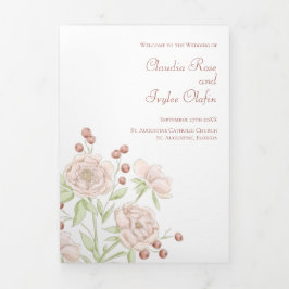 Blush Pink Roses Wedding Programs Modern Drieluik Programma
