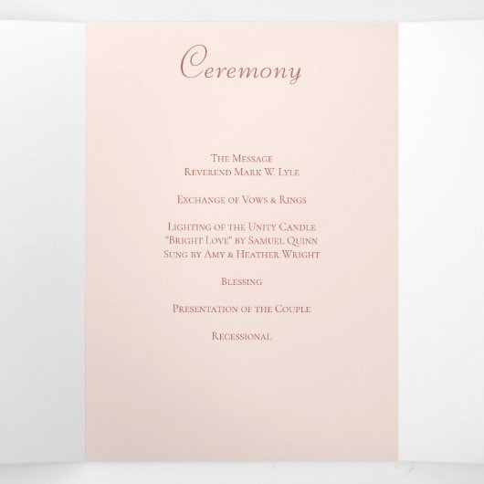 Blush Pink Roses Wedding Programs Modern Drieluik Programma (Binnenkant midden)