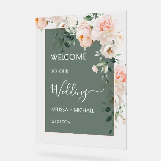 Blush Pink Roses Wedding Transparent Acryl Bord (Hoek)