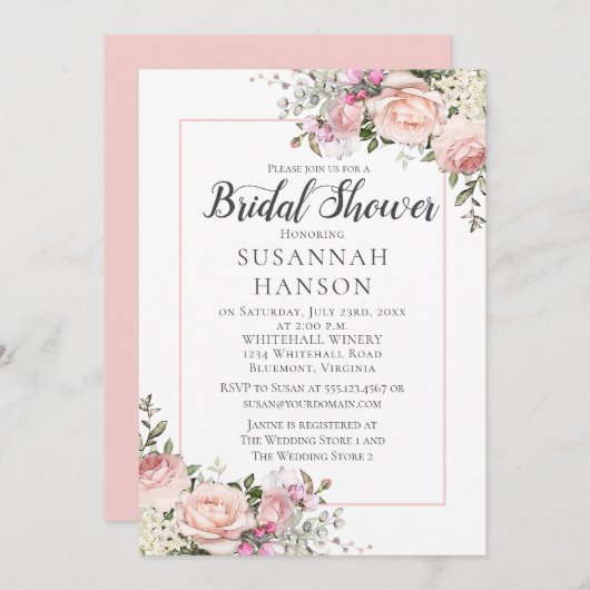 Blush Pink Roses White Hydrangeas Vrijgezellenfees Kaart (Voorkant / Achterkant)