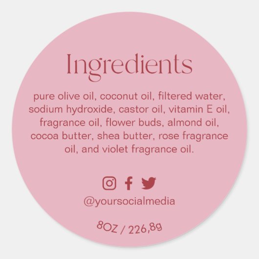 Blush Pink Round Ingredients Product Label  (Voorkant)
