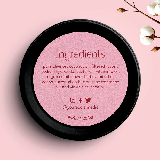 Blush Pink Round Ingredients Product Label