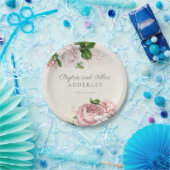 Blush Pink  Rozen Floral Wedding Papieren Bordje (Feest)