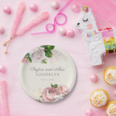 Blush Pink  Rozen Floral Wedding Papieren Bordje (Feest)