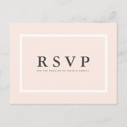 Blush Pink RSVP-Briefkaart met maaltijdopties Uitnodiging Briefkaart (Voorkant)