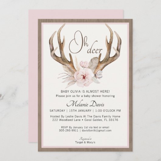 Blush Pink Rustic Baby shower Invitation – Boho NL Kaart (Voorkant / Achterkant)