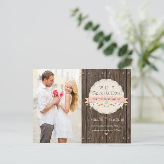 BLUSH PINK RUSTIC FLORAL BOHO SLA DE DATUM OP AANKONDIGINGSKAART (Staand voorkant)