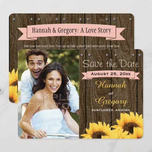 BLUSH PINK RUSTIC SUNFLOWER BEWAREN DE DATUM KAART (Voorkant / Achterkant)