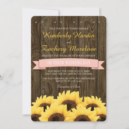 BLUSH PINK RUSTIC SUNFLOWER WEDDING INVITATION KAART (Voorkant)