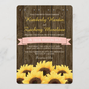 BLUSH PINK RUSTIC SUNFLOWER WEDDING INVITATION KAART