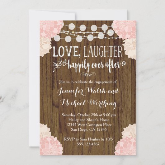 Blush Pink Rustic Wood Engagement Party Uitnodigin Kaart (Voorkant)