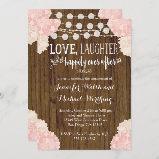 Blush Pink Rustic Wood Engagement Party Uitnodigin Kaart (Voorkant / Achterkant)