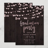 Blush Pink Rustic Wood Lights Afstudeerfeest Kaart (Voorkant / Achterkant)