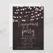 Blush Pink Rustic Wood & Lights Engagement Party Kaart (Voorkant)
