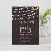 Blush Pink Rustic Wood & Lights Engagement Party Kaart (Staand voorkant)