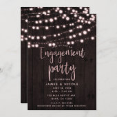 Blush Pink Rustic Wood & Lights Engagement Party Kaart (Voorkant / Achterkant)