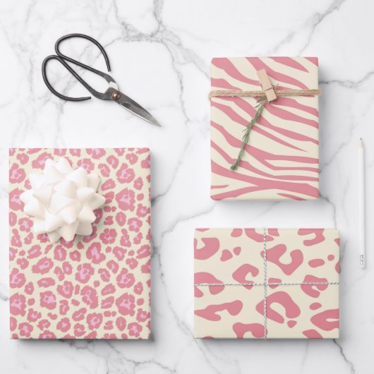 Blush Pink Safari Animal Leopard Print Inpakpapier Vel (Voorkant)