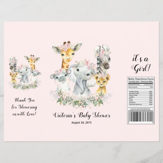 Blush Pink Safari Baby shower Chip Bag Wrapper Flyer (Voorkant)