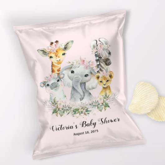 Blush Pink Safari Baby shower Chip Bag Wrapper Flyer