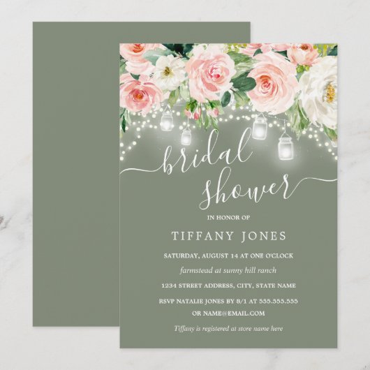 Blush Pink Sage Floral Lights Vrijgezellenfeest Kaart (Voorkant / Achterkant)