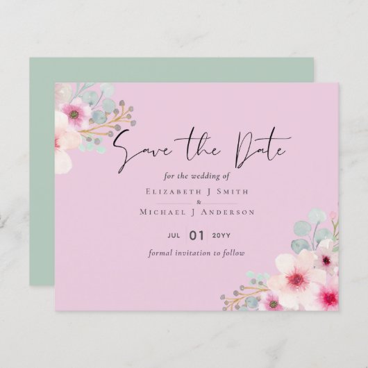 Blush Pink Sage Floral Weddenschap Bewaar de data (Voorkant / Achterkant)