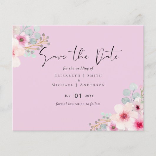 Blush Pink Sage Floral Weddenschap Bewaar de data (Voorkant)