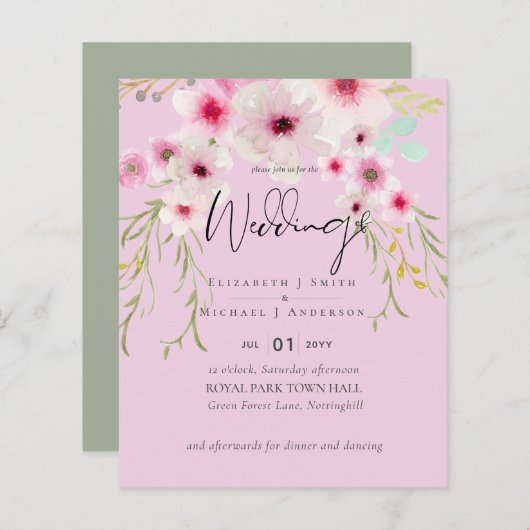 Blush Pink Sage Floral Weddenschap budget (Voorkant / Achterkant)