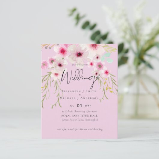 Blush Pink Sage Floral Weddenschap budget (Staand voorkant)