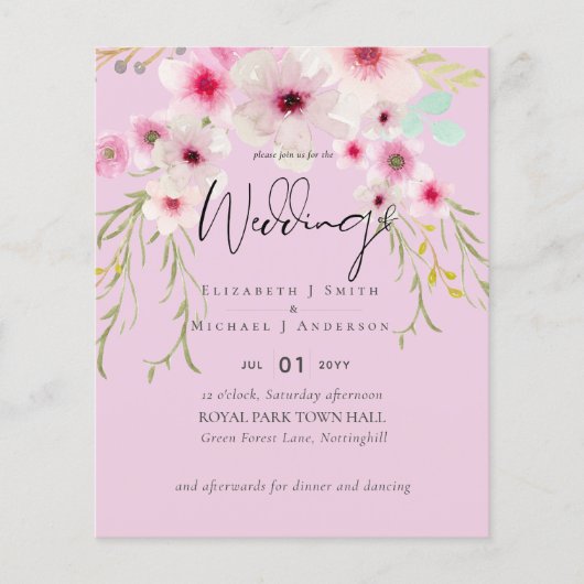 Blush Pink Sage Floral Weddenschap budget (Voorkant)