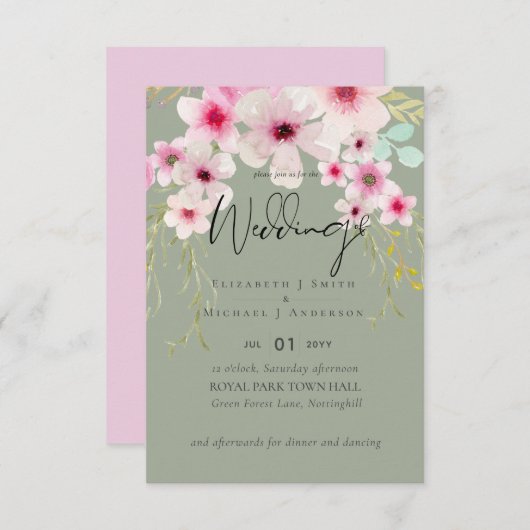Blush Pink Sage Floral Weddenschap budget (Voorkant / Achterkant)