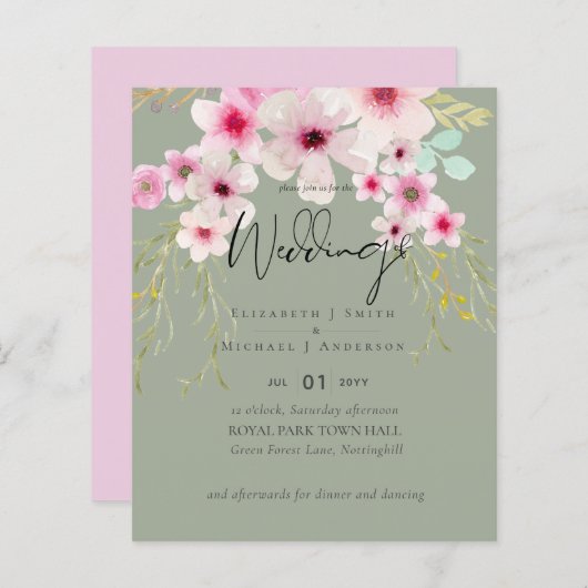 Blush Pink Sage Floral Weddenschap budget (Voorkant / Achterkant)