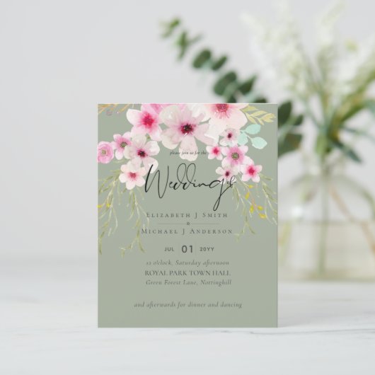 Blush Pink Sage Floral Weddenschap budget (Staand voorkant)