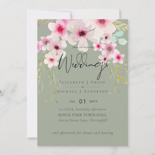 Blush Pink Sage Floral Weddenschap budget (Voorkant)