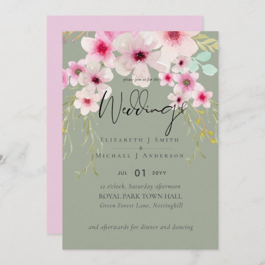 Blush Pink Sage Floral Weddenschap budget (Voorkant / Achterkant)