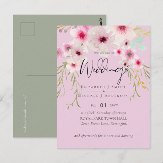 Blush Pink Sage Floral Weddenschap budget Briefkaart (Voorkant / Achterkant)