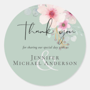 Blush Pink Sage Floral Weddenschap budget Ronde Sticker