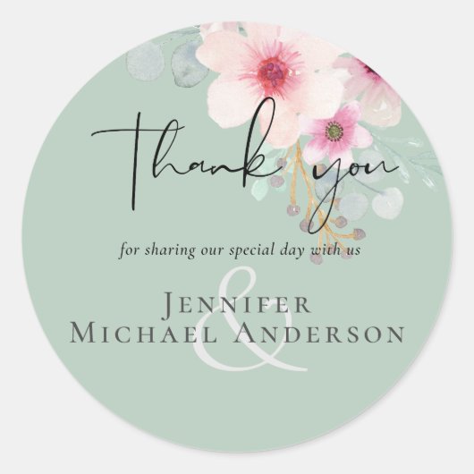 Blush Pink Sage Floral Weddenschap budget Ronde Sticker (Voorkant)