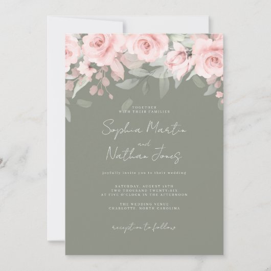 Blush Pink Sage Floral Wedding Kaart (Voorkant)
