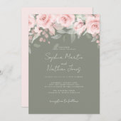Blush Pink Sage Floral Wedding Kaart (Voorkant / Achterkant)