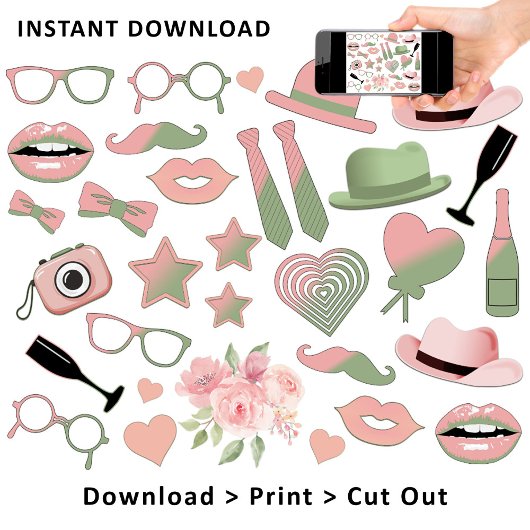 Blush Pink | Sage Fun Photo Booth Wedding Props Poster